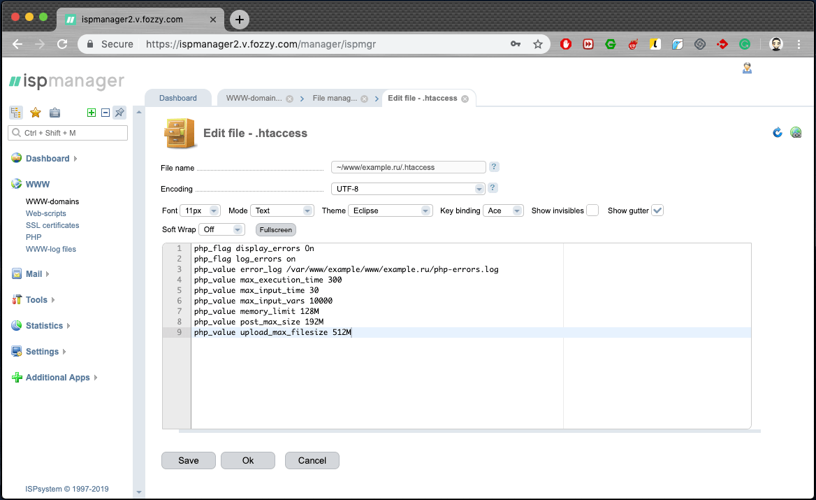 How to change PHP settings